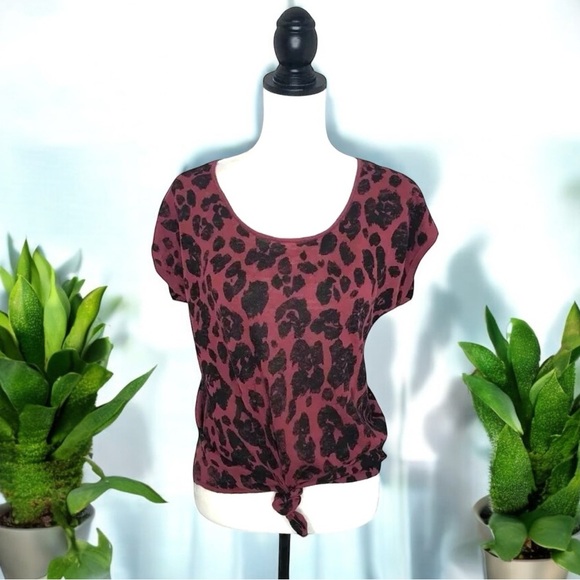 JOHN + JENN Linen Blend Cheetah Animal Print Casual Basic Staple T Shirt - Picture 1 of 7